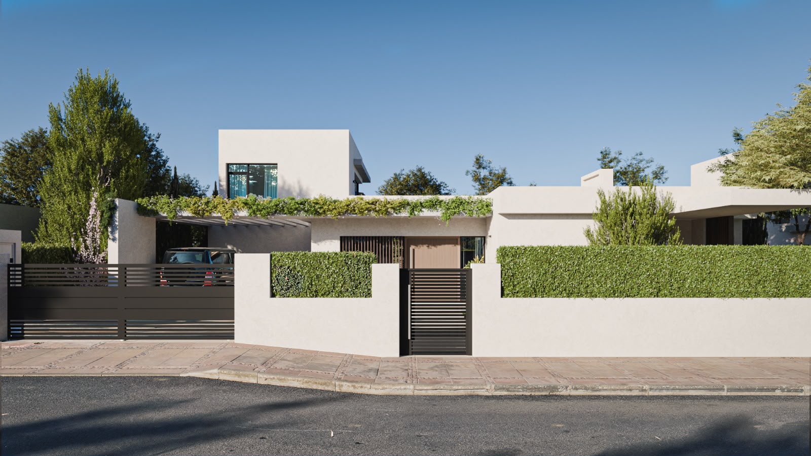 Villa Soltice: fachada y acceso desde la calle